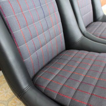 Porsche 914 Seats, Custom Black Vinyl, French Stitched and 70’s Cloth Inserts – SOLD